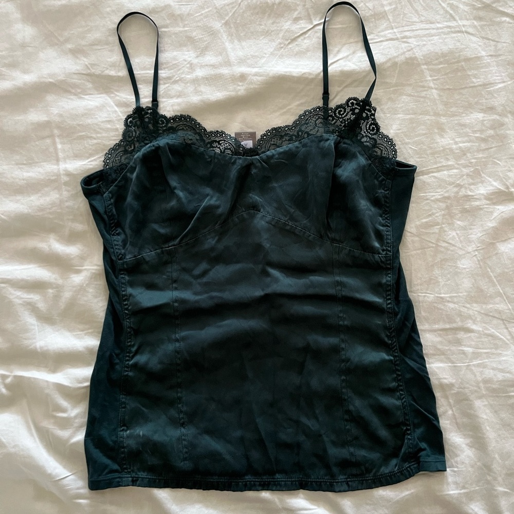 Y2K Ann Taylor Emerald green silky lace cami top